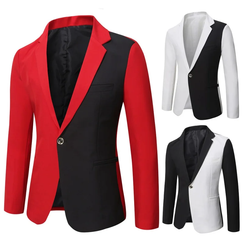 Slim Fit Red And Black Splice Color Contrast Men's Fashionable Urban Style Casual Long Sleeve Spring Performance Suit
Slim Fit Red And Black Splice Color Contrast Men's Fashionable Urban Style Casual Long Sleeve Spring Performance Suit