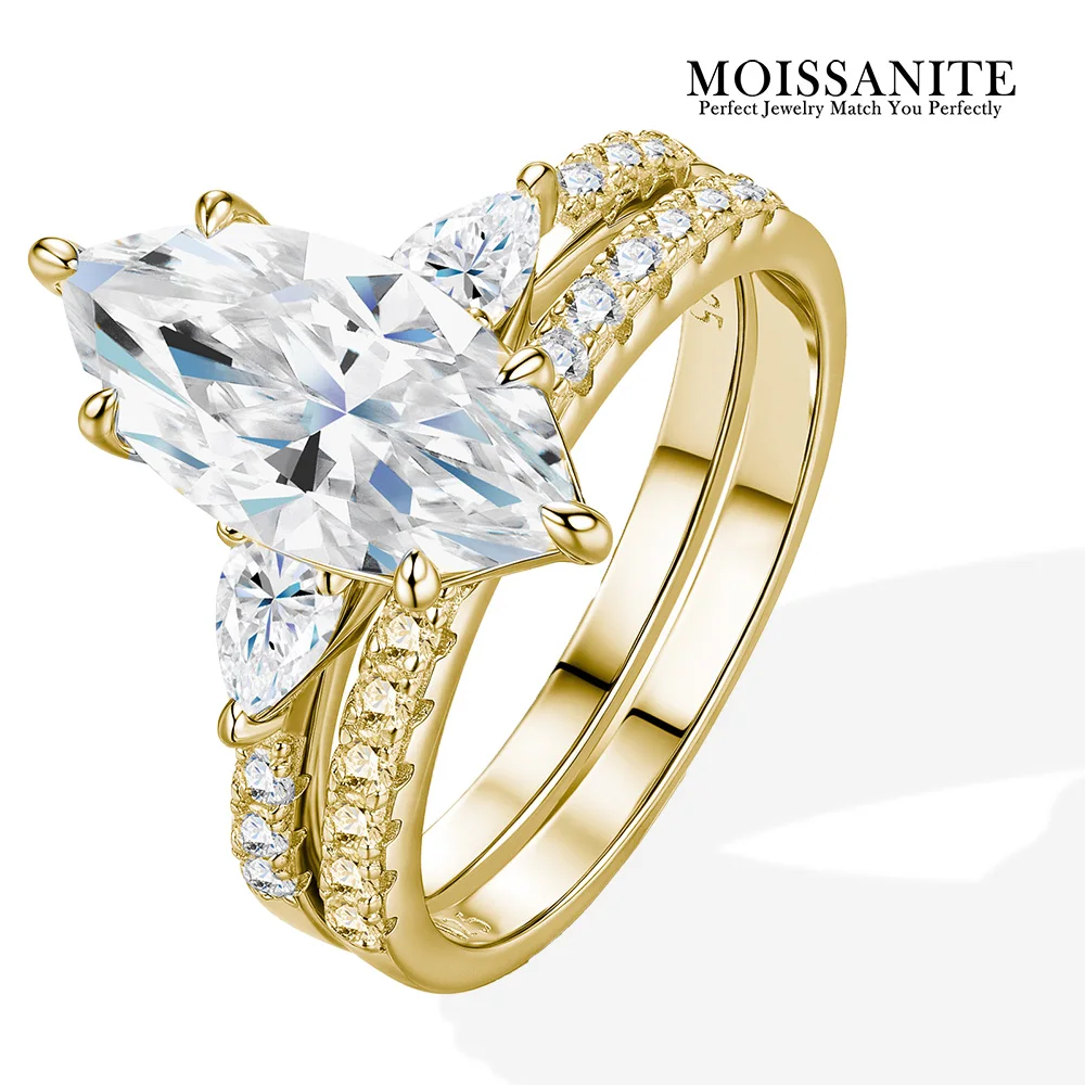 3 Carat Marquise Cut Moissanite Ring Set 925 Sterling Silver 18K Gold Plated Elegant Wedding Jewelry Comes with GRA Certificate
3 Carat Marquise Cut Moissanite Ring Set 925 Sterling Silver 18K Gold Plated Elegant Wedding Jewelry Comes with GRA Certificate