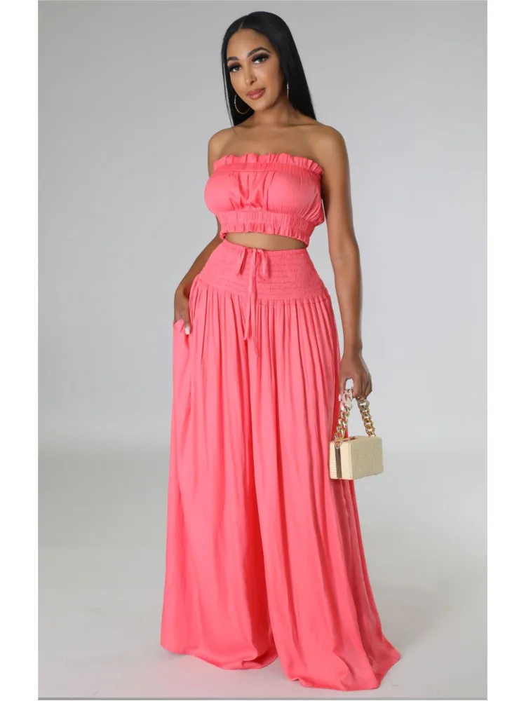 Sexy Ultra Short Breast Wrap Lace Up Women Pants Piece Stylish Ladies Club Suit Summer Strapless Top + Loose Wide Leg Pant Suit
Sexy Ultra Short Breast Wrap Lace Up Women Pants Piece Stylish Ladies Club Suit Summer Strapless Top + Loose Wide Leg Pant Suit