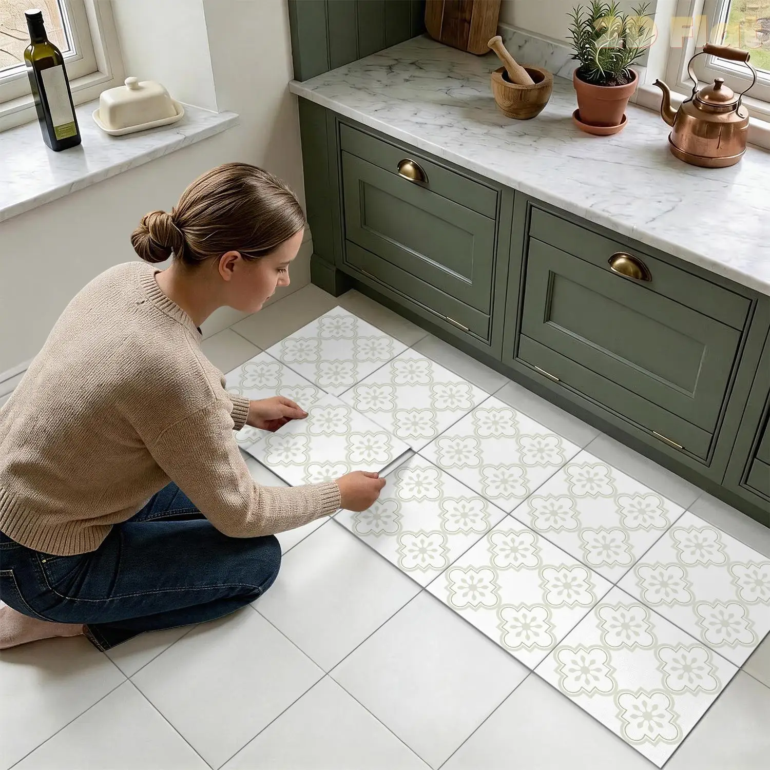 Minimalist Light Green White Floral Floor Stickers 20/30cm, Self-Adhesive Removable Vinyl Tile Stickers For Kitchen Bathroom
Minimalist Light Green White Floral Floor Stickers 20/30cm, Self-Adhesive Removable Vinyl Tile Stickers For Kitchen Bathroom