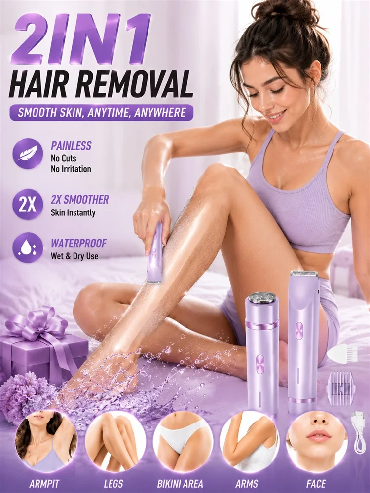 Trimmer for Women, Electric Shaver and Razor Rechargeable 2-in-1 Body and Facial Epilator, Dual Heads for Painless Trimming
Trimmer for Women, Electric Shaver and Razor Rechargeable 2-in-1 Body and Facial Epilator, Dual Heads for Painless Trimming