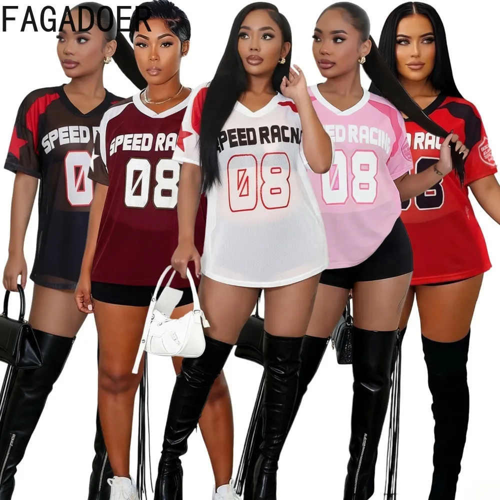 FAGADOER Fashion Mesh Letter Print Patchwork T-shirt Women See Through Short Sleeve Loose T-shirt Female Streetwear Clothing New
FAGADOER Fashion Mesh Letter Print Patchwork T-shirt Women See Through Short Sleeve Loose T-shirt Female Streetwear Clothing New