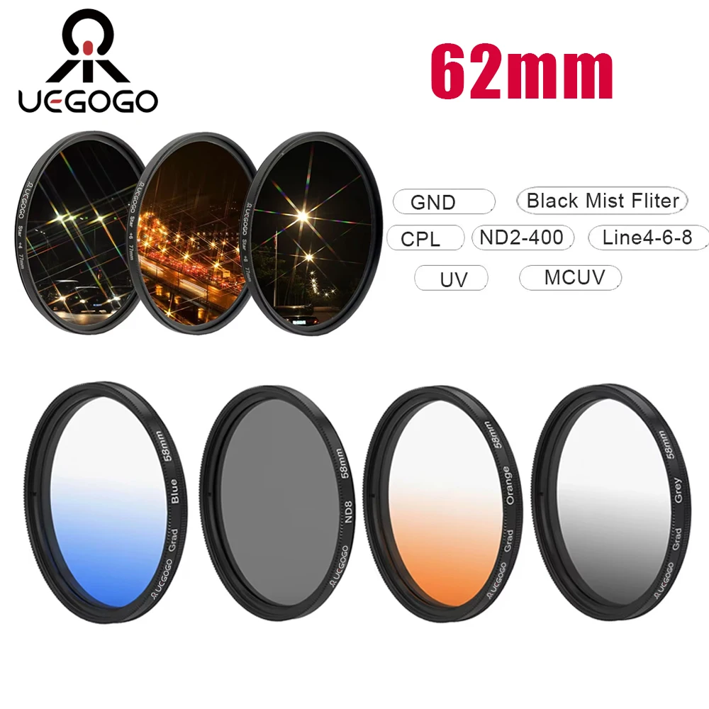 UEGOGO 62mm Filter Gradient GND Red GrEy CPL/UV/MCUV ND2-400/Soft Focus Black Mist Diffusion Star Line 4 6 8 Camera Lens Filter
UEGOGO 62mm Filter Gradient GND Red GrEy CPL/UV/MCUV ND2-400/Soft Focus Black Mist Diffusion Star Line 4 6 8 Camera Lens Filter