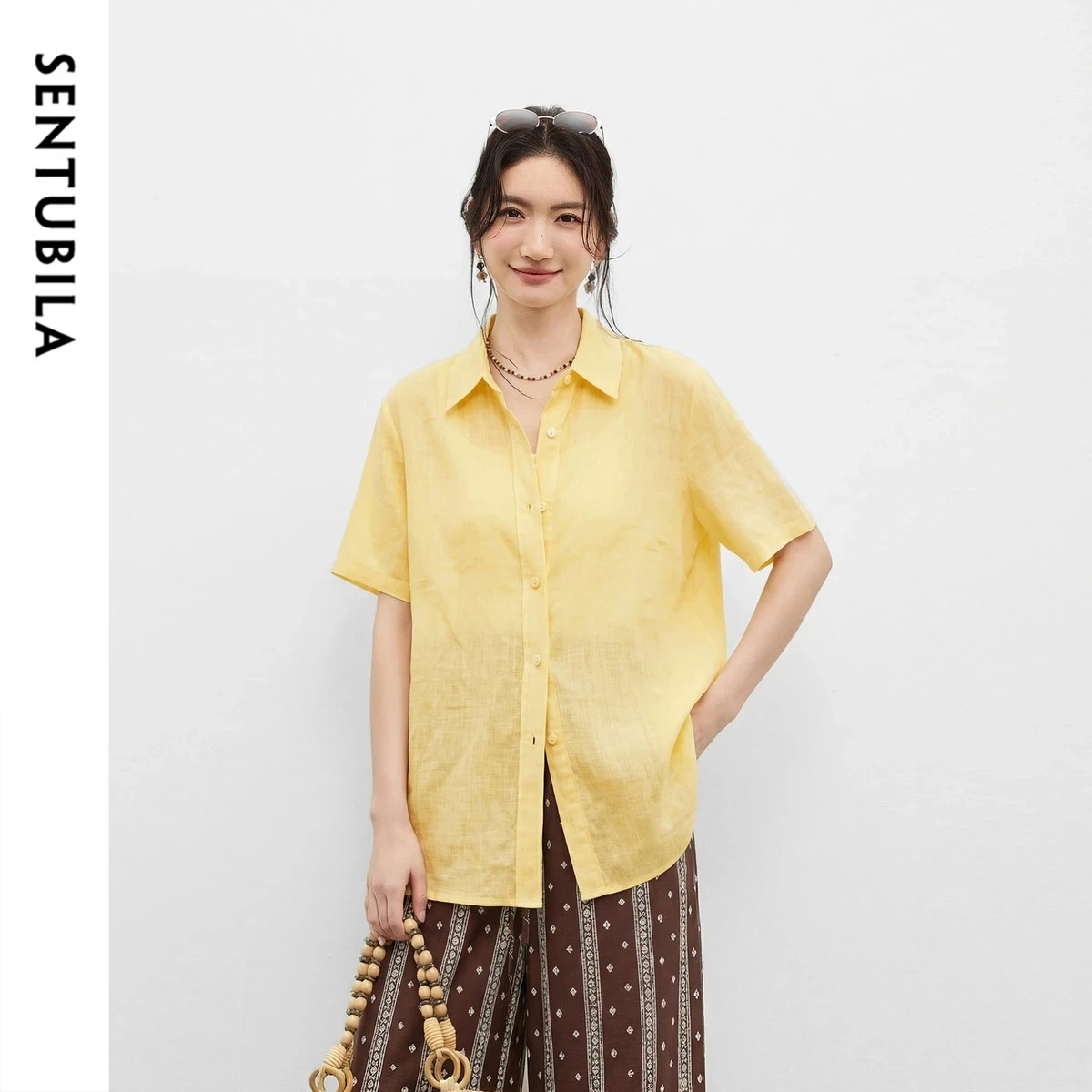 SENTUBILA Women Yellow Lightweight Shirt Lapel Loose Slimming Top 2026 Summer Minimalist Commuter Daily Casual Wear 162CA6636
SENTUBILA Women Yellow Lightweight Shirt Lapel Loose Slimming Top 2026 Summer Minimalist Commuter Daily Casual Wear 162CA6636