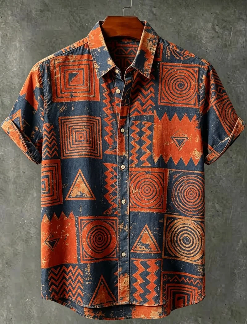 Men's Tribal Geometric Printed Vacation Short Sleeved shirt, For Leisure activities, Street travel, And Ethnic Vacation Styles
Men's Tribal Geometric Printed Vacation Short Sleeved shirt, For Leisure activities, Street travel, And Ethnic Vacation Styles