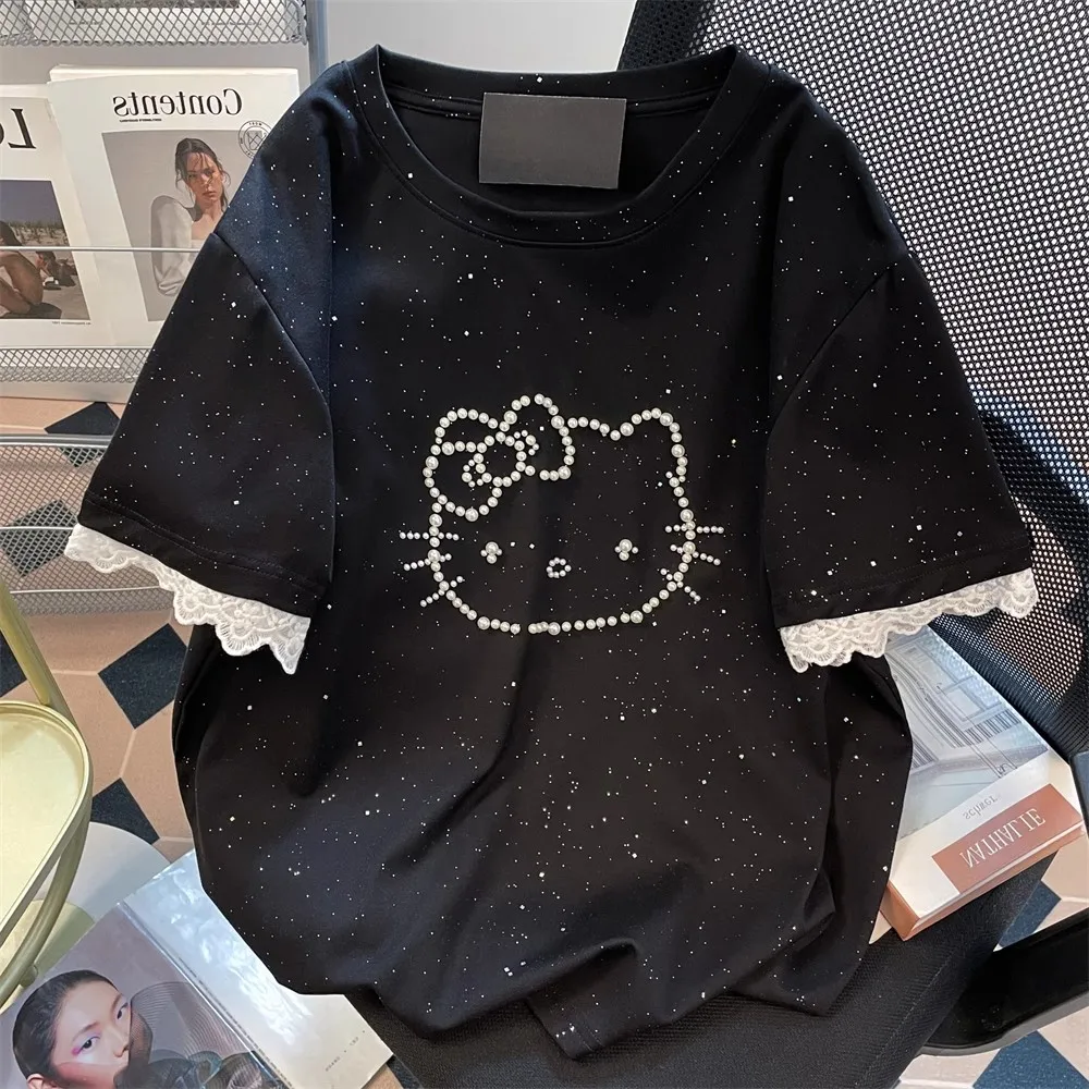 Off Pearl Kit T-irt Women's ort Sve Summer Lace Trim Unique Sle Faion Ladies' Top Quali Fabric Other
Off Pearl Kit T-irt Women's ort Sve Summer Lace Trim Unique Sle Faion Ladies' Top Quali Fabric Other