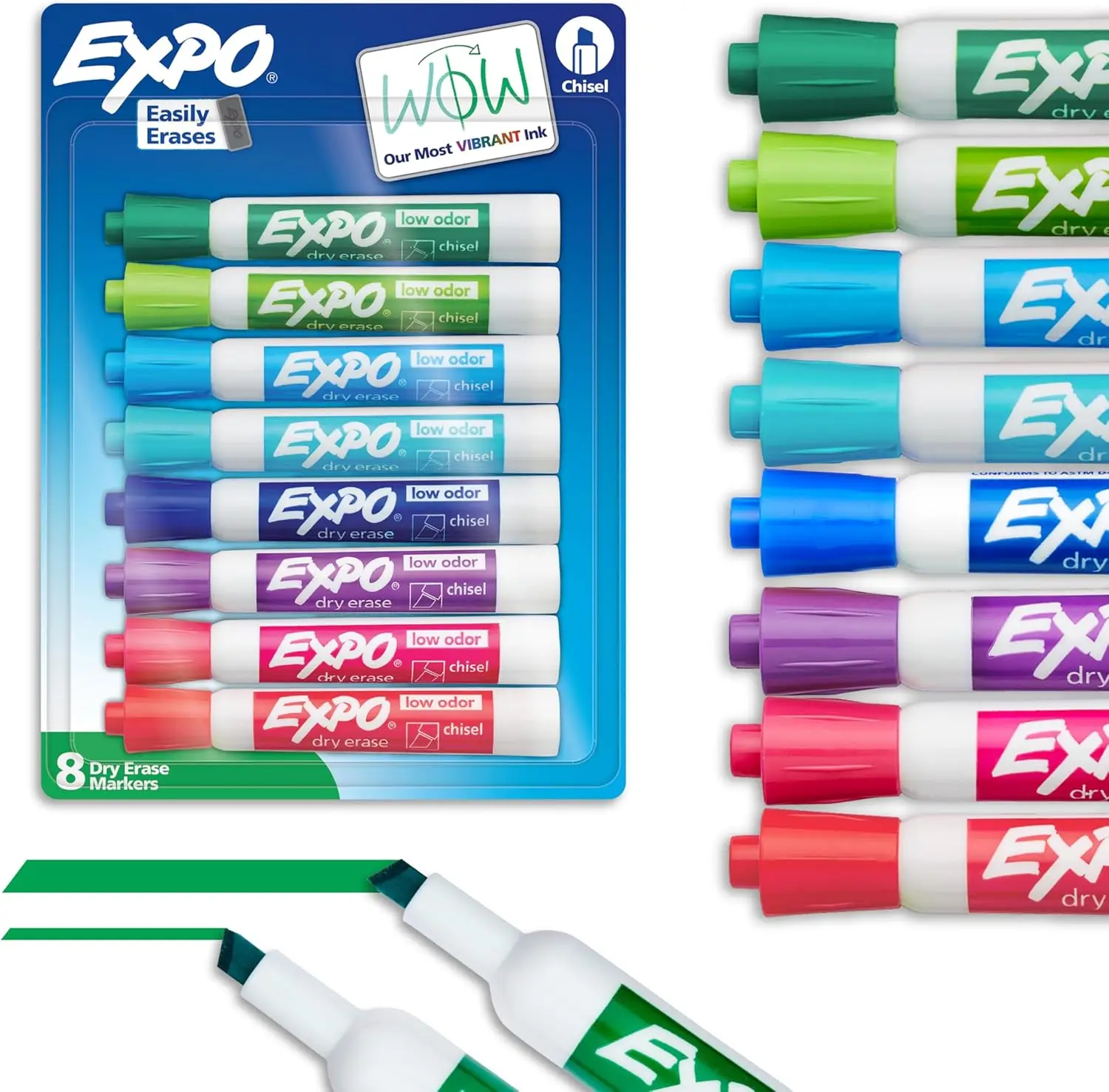 EXPO Dry Erase Markers, Low Odor Ink, Assorted Colors, Chisel Tip, 8 Pack for Whiteboard, Calendar, Office, School, Classroom
EXPO Dry Erase Markers, Low Odor Ink, Assorted Colors, Chisel Tip, 8 Pack for Whiteboard, Calendar, Office, School, Classroom