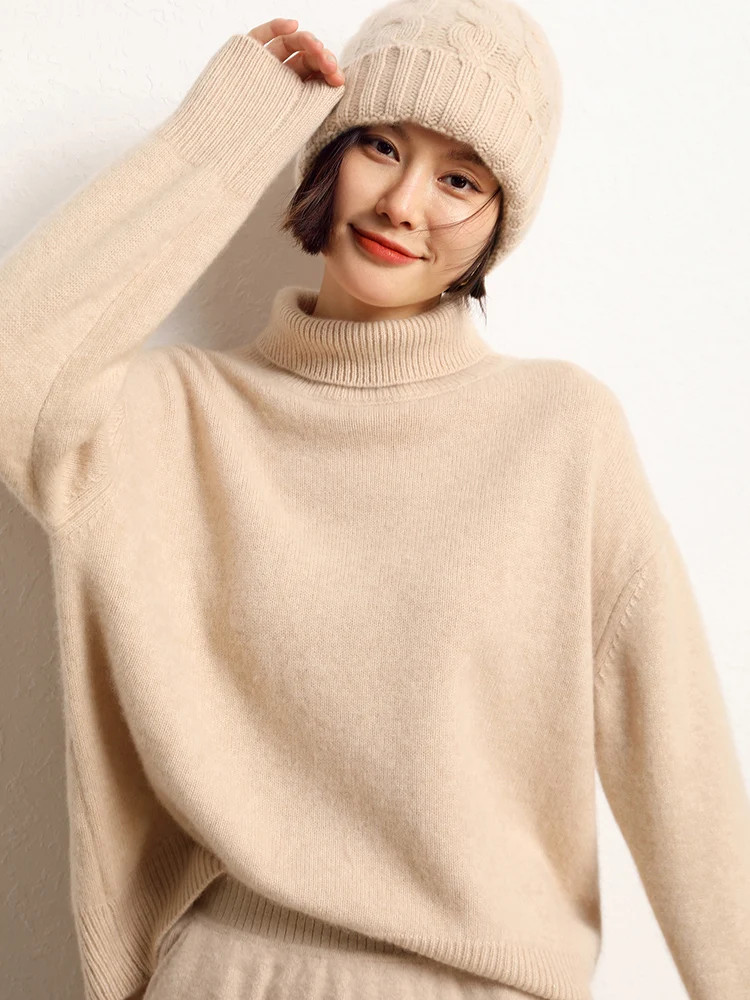 MEETCC Women 100% Cashmere Turtleneck Pullover Solid Color Long Sleeve Sweater Autumn Winter Comfortable Arc Hem Elegant Tops
MEETCC Women 100% Cashmere Turtleneck Pullover Solid Color Long Sleeve Sweater Autumn Winter Comfortable Arc Hem Elegant Tops