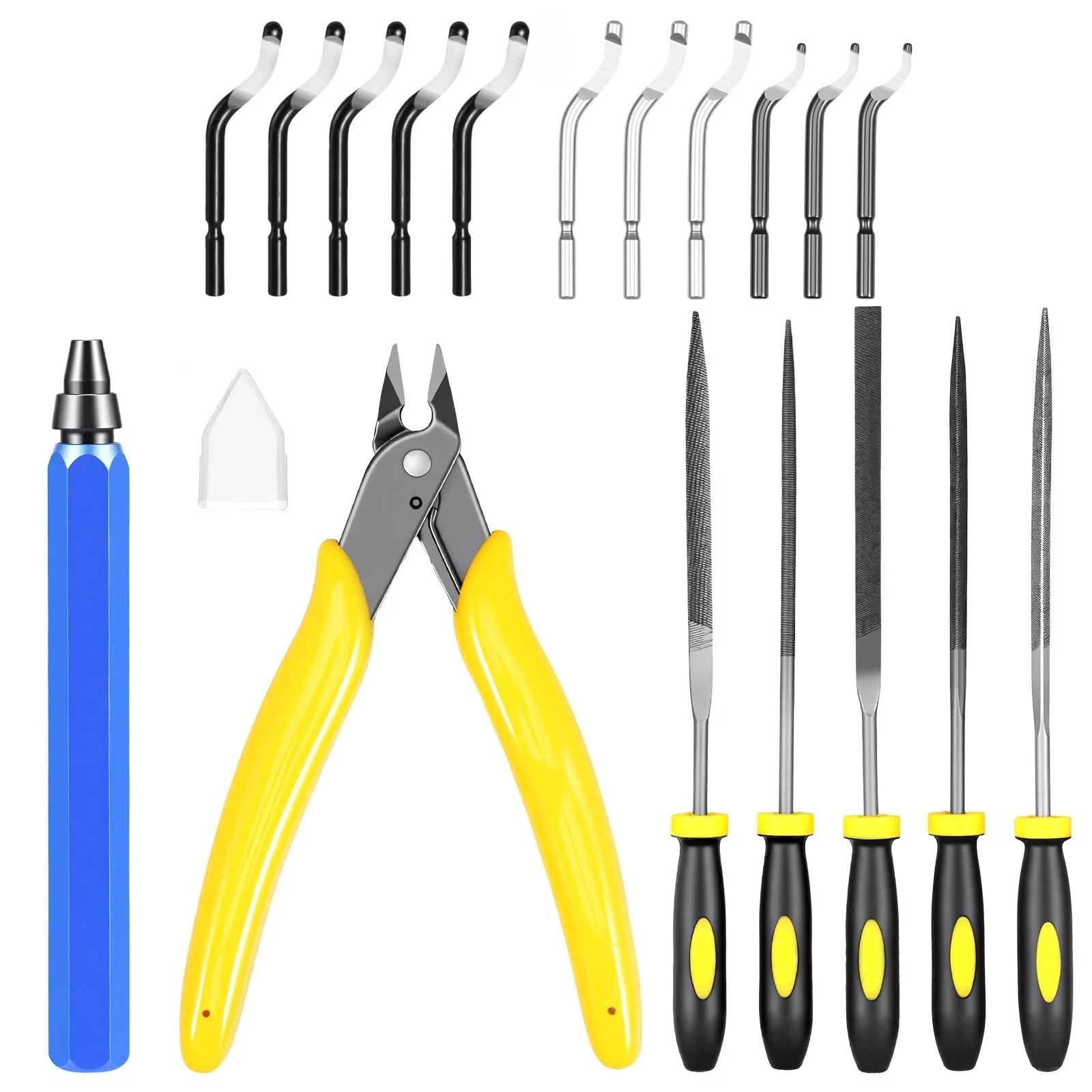 Deburring Tool Set for 3D Printer 11PCS Mix Blades Removing Burr 5PCS Needle File Micro Wire Cutter for 3D Print Plastic Model