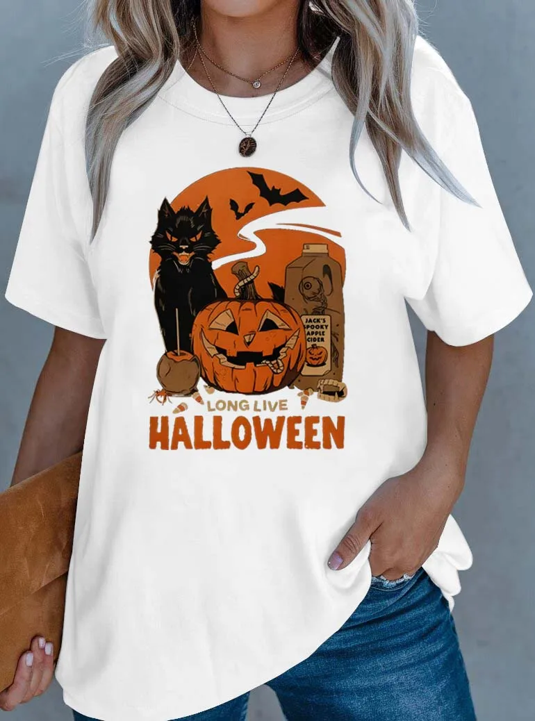 Плюс размер Хэллоуин Карнавал Черный Кот Тыква и Сидер Вдохновленная Модная Одежда 
Плюс размер Хэллоуин Карнавал Черный Кот Тыква и Сидер Вдохновленная Модная Одежда