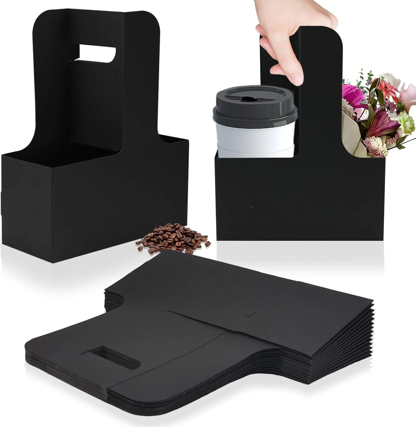 2 Cup Disposable Drink Carrier for Delivery with Handle, 15 Count Black Paperboard Cup Holder for Hot or Cold Drinks
2 Cup Disposable Drink Carrier for Delivery with Handle, 15 Count Black Paperboard Cup Holder for Hot or Cold Drinks