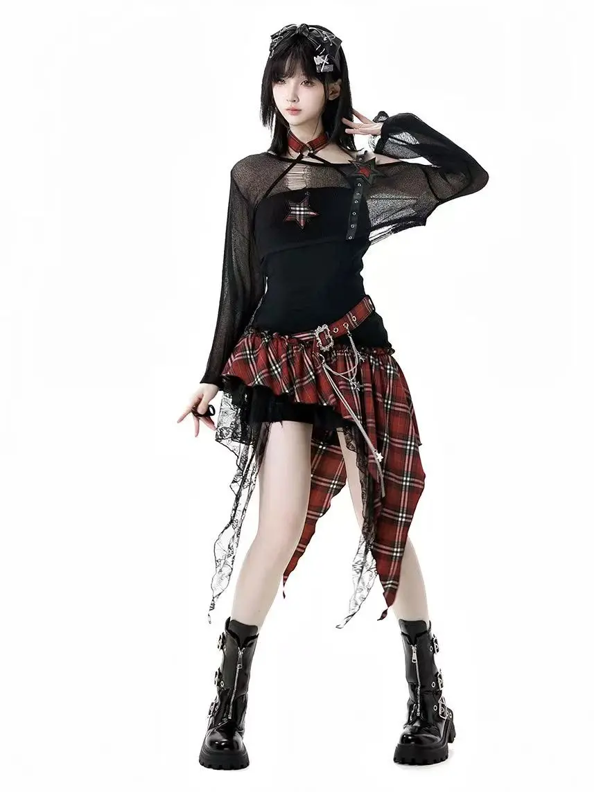 Gothic Hot Girl American Fashion 2 Piece Set Women Black Blouse + Chic Irregular Dress New Pure Desire Slim Vintage Suit Summer
Gothic Hot Girl American Fashion 2 Piece Set Women Black Blouse + Chic Irregular Dress New Pure Desire Slim Vintage Suit Summer