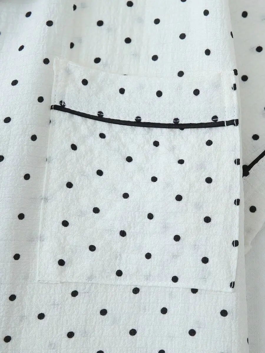 Womens Polka Dot Pajama Set With Contrast Trim Button Down Shirt And Shorts Summer White
Womens Polka Dot Pajama Set With Contrast Trim Button Down Shirt And Shorts Summer White