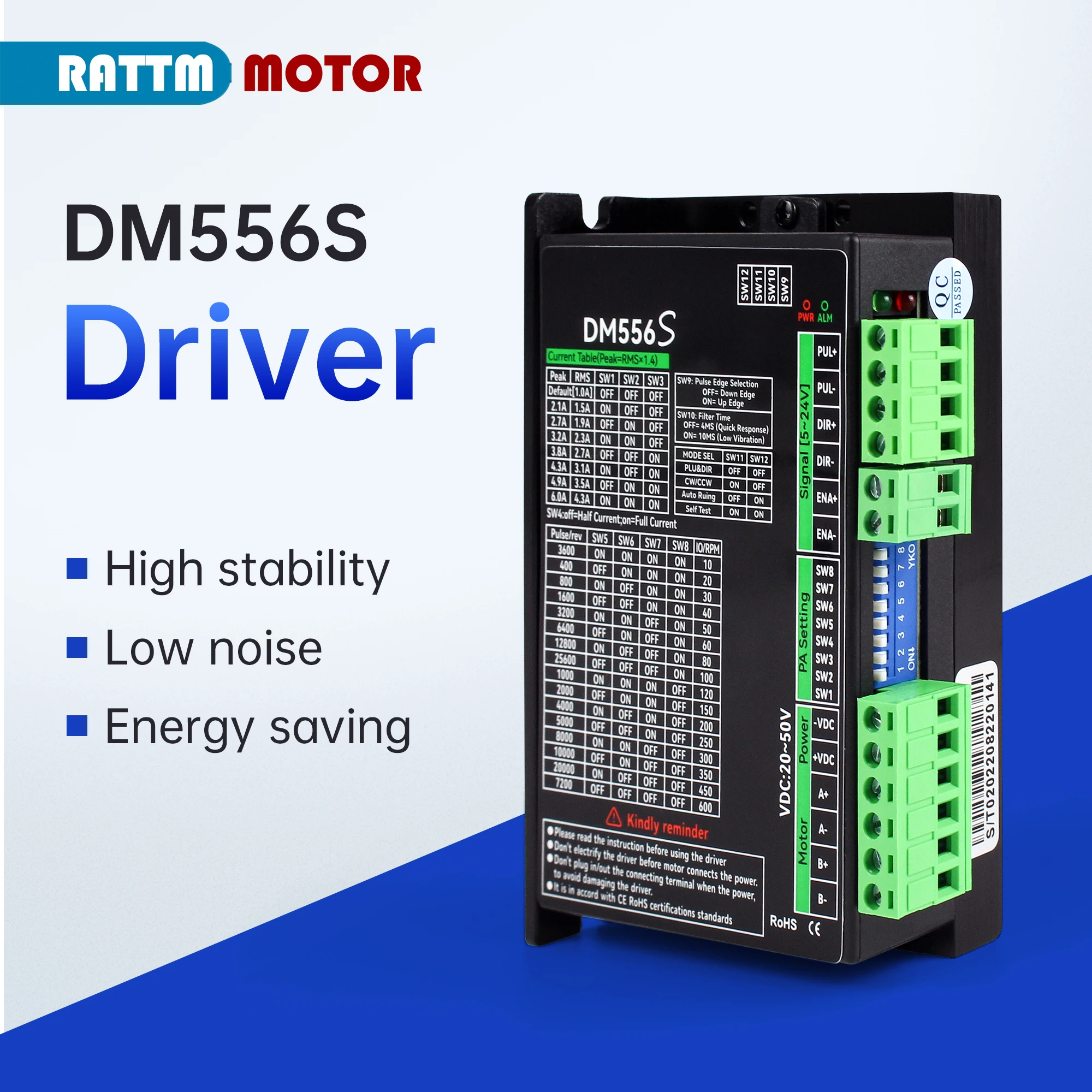 New Stepper Motor Driver DM556S CNC kit Controller 20-50VDC 1.0-6.0A Can Drive 4/6/8-wire Two-phase Stepping Motor for Nema17/23
New Stepper Motor Driver DM556S CNC kit Controller 20-50VDC 1.0-6.0A Can Drive 4/6/8-wire Two-phase Stepping Motor for Nema17/23