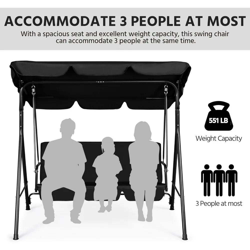 3-Seat Patio Swing Chair, Outdoor Canopy Swing Porch Swing with Adjustable Canopy & Removable Cushion
3-Seat Patio Swing Chair, Outdoor Canopy Swing Porch Swing with Adjustable Canopy & Removable Cushion