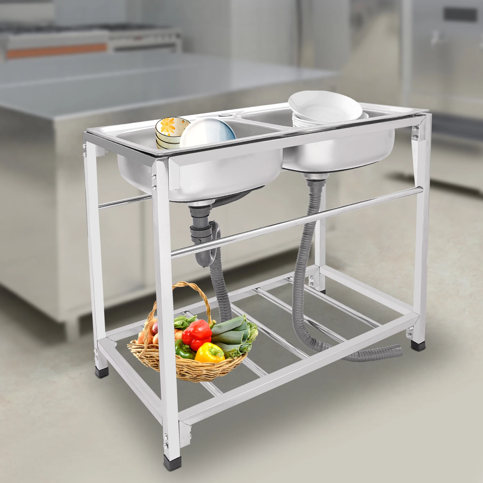 Heavy Duty Stainless Steel Commercial Sink 2 Basin with Storage Rack & Towel Bar for Restaurant Kitchen Laundry Bar Cafe
Heavy Duty Stainless Steel Commercial Sink 2 Basin with Storage Rack & Towel Bar for Restaurant Kitchen Laundry Bar Cafe