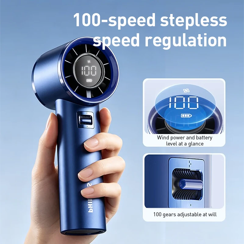 Philips Handheld High Speed Fan Metal Shell 9m/s 100-Speed 5000mAh 17H USB Type-C Portable Mini Fan for Outdoor Travel
Philips Handheld High Speed Fan Metal Shell 9m/s 100-Speed 5000mAh 17H USB Type-C Portable Mini Fan for Outdoor Travel