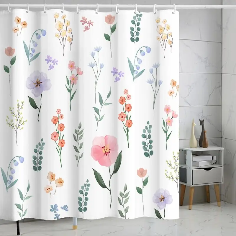 Watercolor Floral Shower Curtain, Delicate Wildflower and Leaf Print in Pastel Colors, Waterproof Fabric for Bathroom Decor
Watercolor Floral Shower Curtain, Delicate Wildflower and Leaf Print in Pastel Colors, Waterproof Fabric for Bathroom Decor
