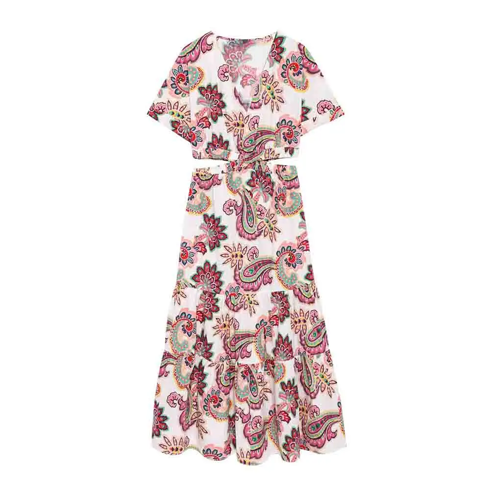 Women's new chic fashion open design slim poplin floral printed MIDI dress retro V-neck short sleeved women's dress
Women's new chic fashion open design slim poplin floral printed MIDI dress retro V-neck short sleeved women's dress