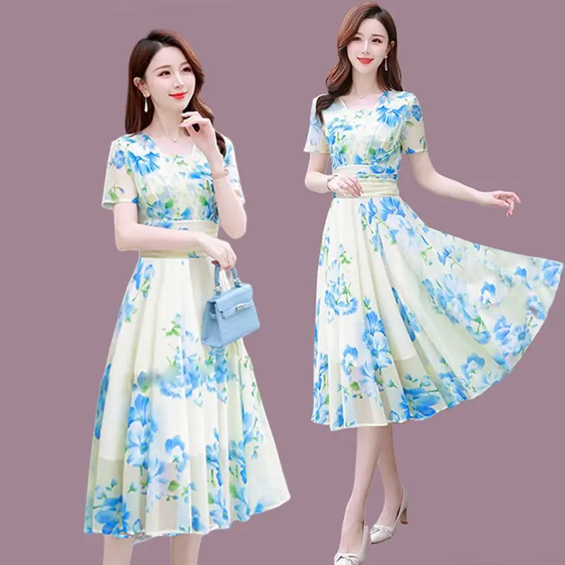 Office Women's Fashion Printed Short Sleeved V-neck Dress for Women's Casual Summer A-line Dress for Women's Clothing L344
Office Women's Fashion Printed Short Sleeved V-neck Dress for Women's Casual Summer A-line Dress for Women's Clothing L344