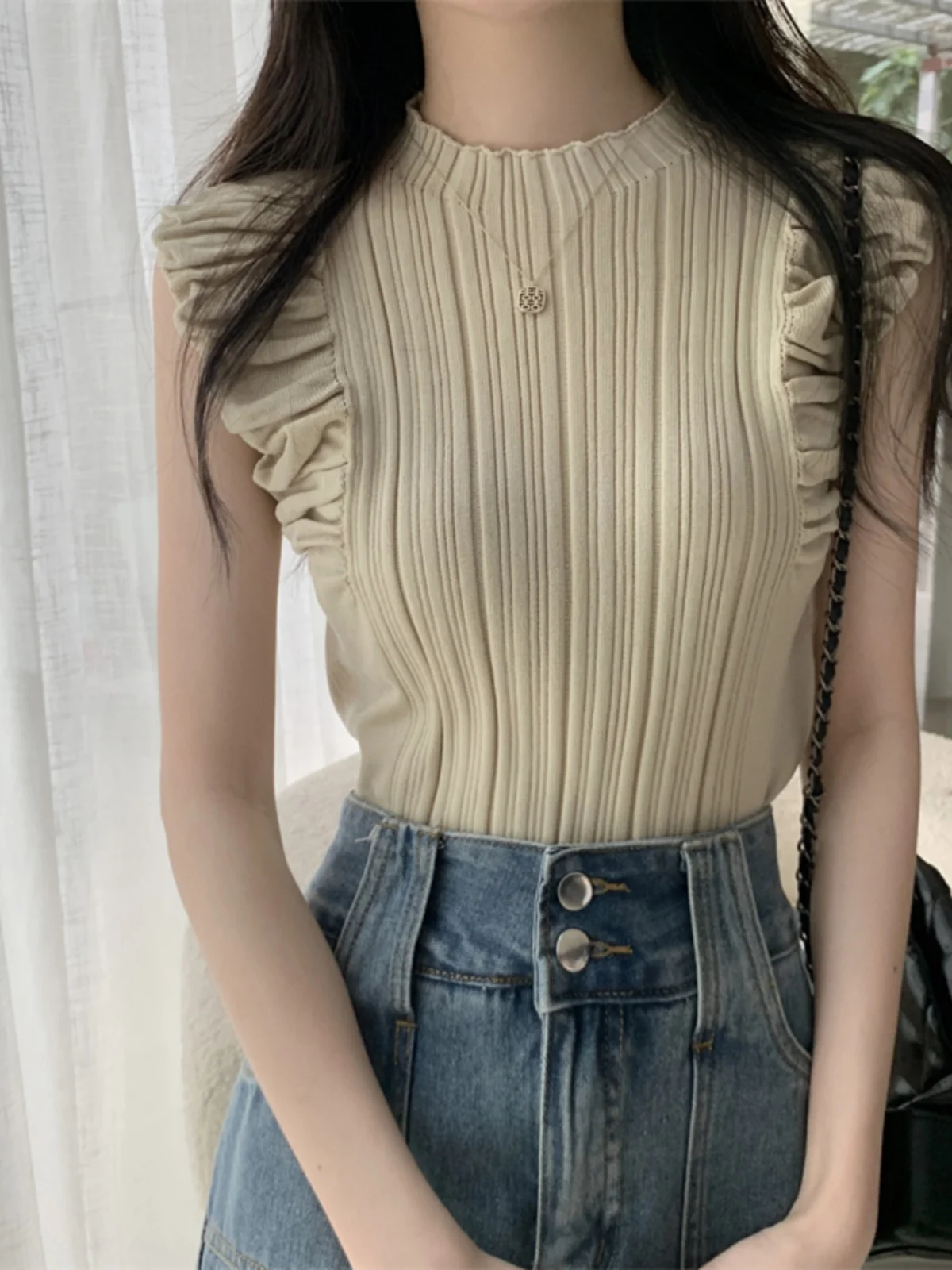 Korean Design Bubble Sve Knitwear Women's Slim Fit Sli Summer New Fre Sweet Slimming Vertical Stripes Ele Top
Korean Design Bubble Sve Knitwear Women's Slim Fit Sli Summer New Fre Sweet Slimming Vertical Stripes Ele Top