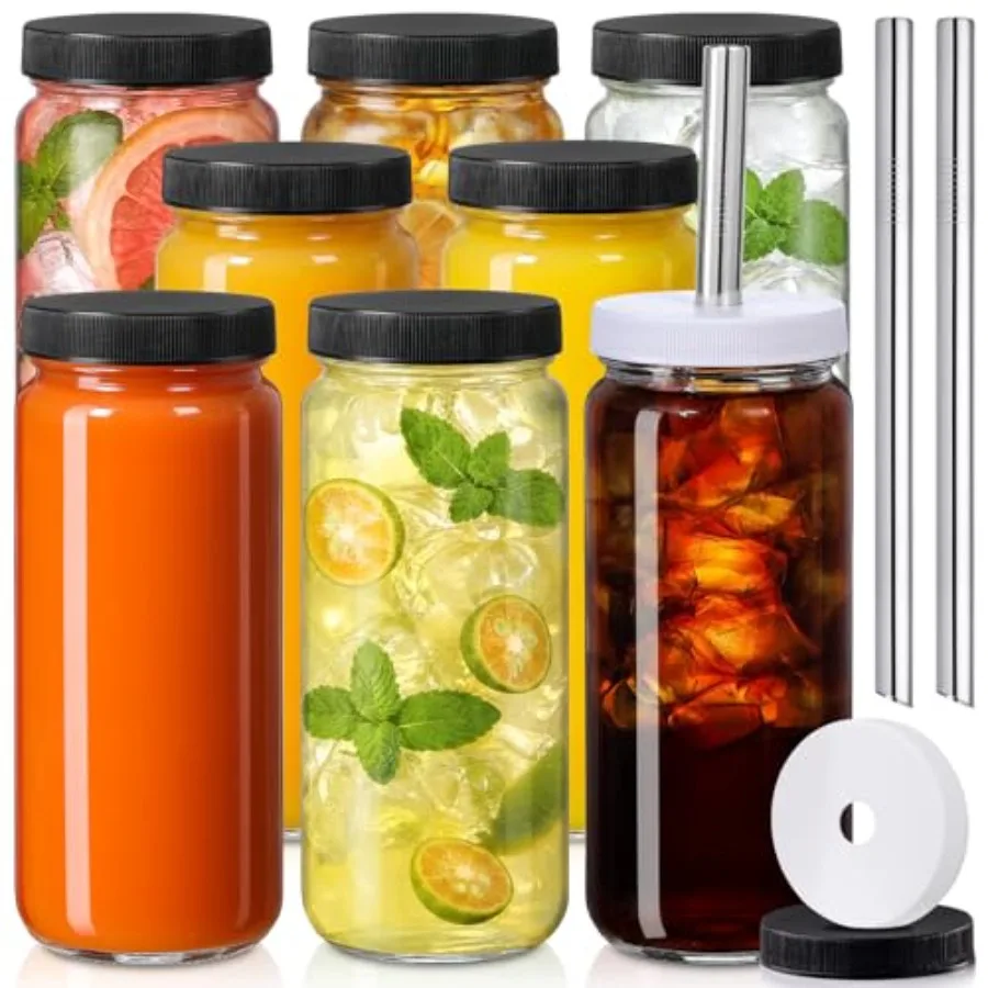 8 Pack 16OZ Glass Juice Bottles with Airtight Lids Straw Lids - Freezable, Travel-Friendly, Reusable Tall Mason Jars for Tea, J
8 Pack 16OZ Glass Juice Bottles with Airtight Lids Straw Lids - Freezable, Travel-Friendly, Reusable Tall Mason Jars for Tea, J