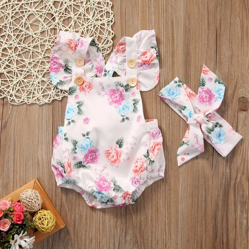Summer Baby Girls Romper with Headband Sweet Floral Fly Sleeve Princess Bodysuit Newborn Infant Cotton Breathable Clothing 0-18M
Summer Baby Girls Romper with Headband Sweet Floral Fly Sleeve Princess Bodysuit Newborn Infant Cotton Breathable Clothing 0-18M