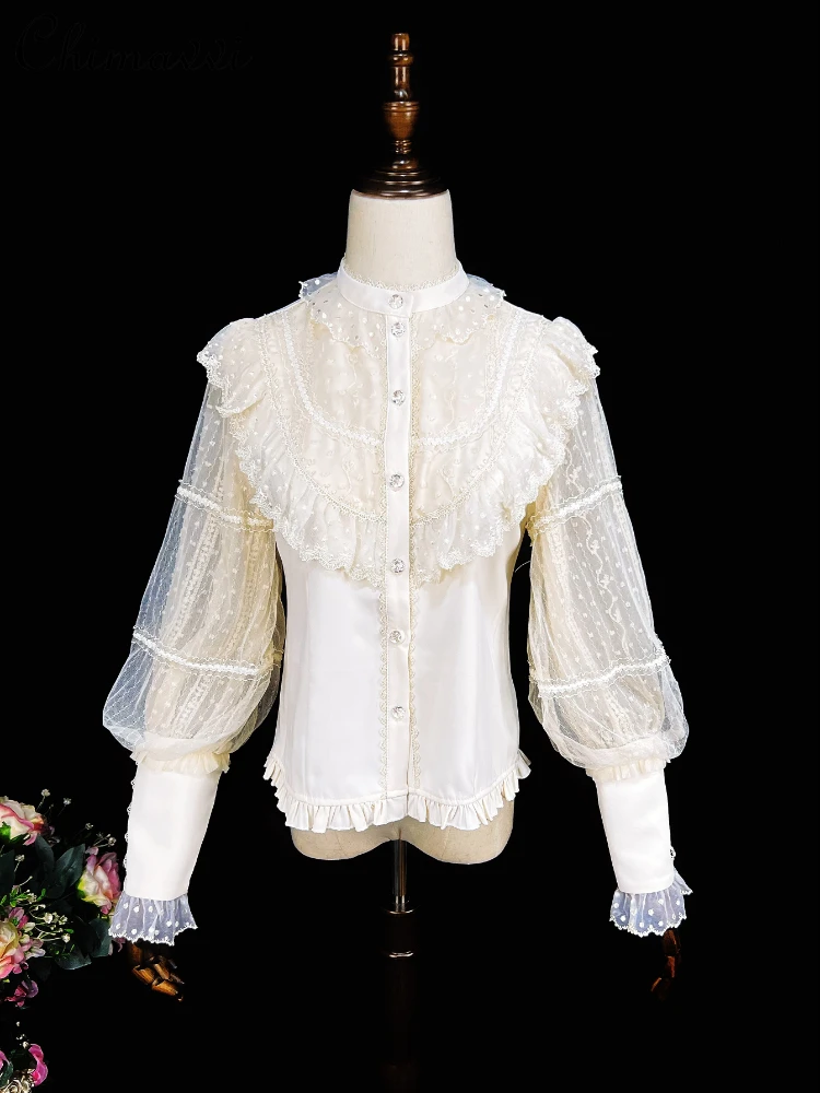 Lolita Vintage Solid Color Stand-up Collar Puff Sleeve Women's Blouse 2023 Summer Lace Sweet Cute Single Breasted Shirts
Lolita Vintage Solid Color Stand-up Collar Puff Sleeve Women's Blouse 2023 Summer Lace Sweet Cute Single Breasted Shirts