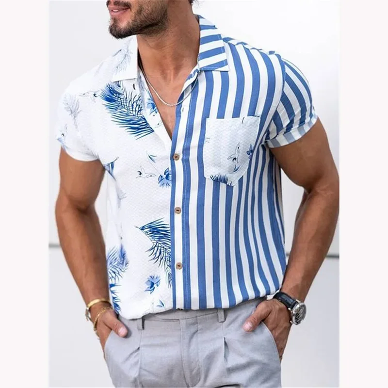 Summer Beach Shirts for Men Striped Panels Shirt Print Casual Short-sleeved Men Clothing
Summer Beach Shirts for Men Striped Panels Shirt Print Casual Short-sleeved Men Clothing