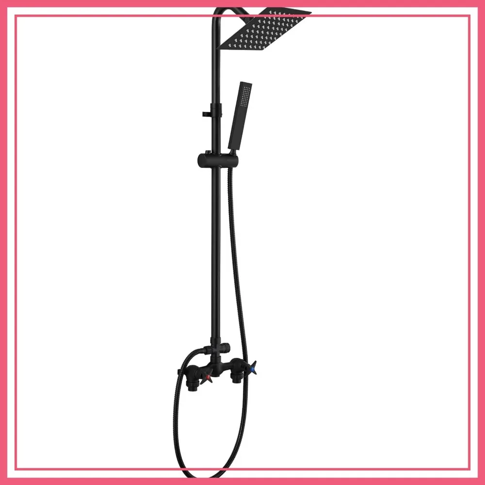 Matte Black Wall Mounted Outdoor Shower System - 6" Square Rainfall Shower Head with Hand Held Spray, Double Cross Handles, Adjustable Slide Bar, Two Function Exposed Shower Kit
Matte Black Wall Mounted Outdoor Shower System - 6" Square Rainfall Shower Head with Hand Held Spray, Double Cross Handles, Adjustable Slide Bar, Two Function Exposed Shower Kit