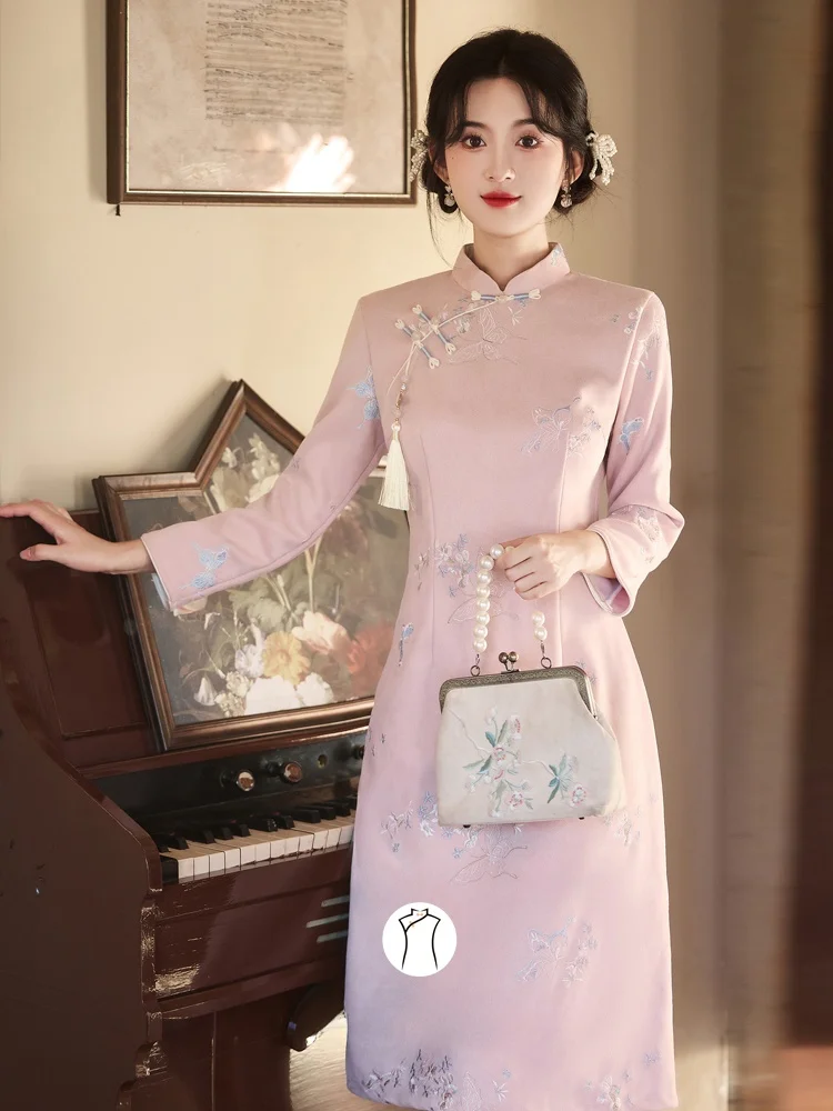Young Women's Pink Qipao Dr Vintage Sle Long Slant Collar Chiffon Fabric Wedding Engagement Par Dr Mid-Length Skirt
Young Women's Pink Qipao Dr Vintage Sle Long Slant Collar Chiffon Fabric Wedding Engagement Par Dr Mid-Length Skirt