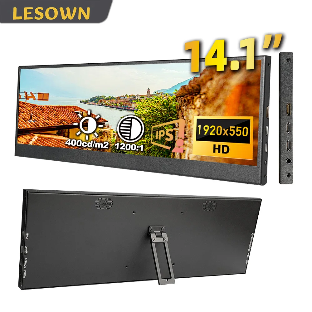 LESOWN 14.1" Portable Stretched Bar Monitor 1920x550 Ultra Wide USB-C External Display for Laptop Plug & Play Secondary Screen
LESOWN 14.1" Portable Stretched Bar Monitor 1920x550 Ultra Wide USB-C External Display for Laptop Plug & Play Secondary Screen