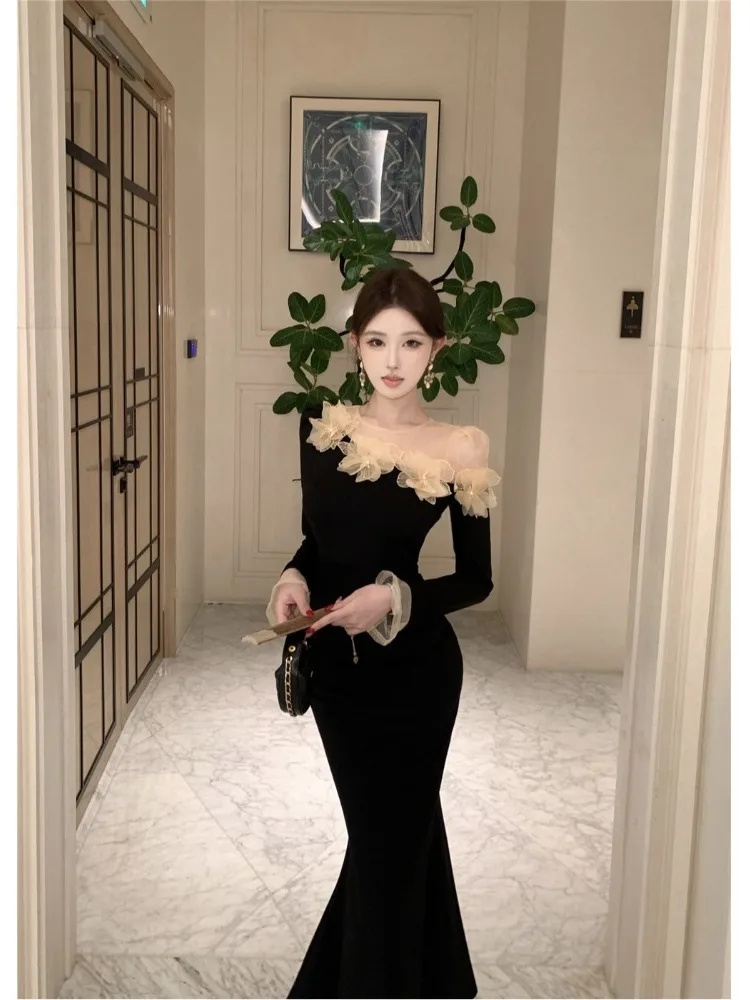 Elegant Mesh Paneling Fish Tail Waist Cinching Long Sleeve Dress Women's Fashionable Beautiful 3D Floral See through Side Sho...
Elegant Mesh Paneling Fish Tail Waist Cinching Long Sleeve Dress Women's Fashionable Beautiful 3D Floral See through Side Sho...
