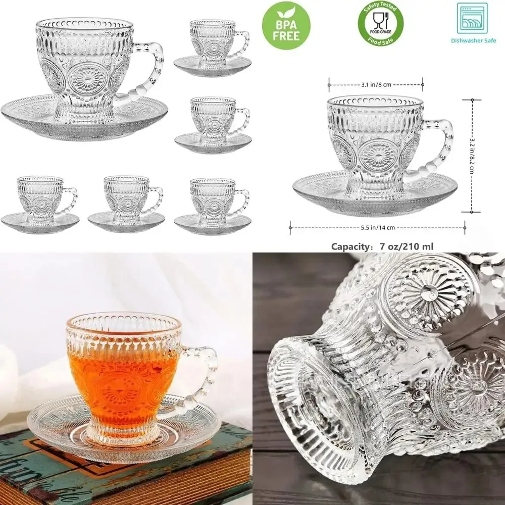 vintage glass tea cups with saucers, glass mugs 7 oz set of 6 espresso coffee embossed glassware with handle, for cappuccino, la
vintage glass tea cups with saucers, glass mugs 7 oz set of 6 espresso coffee embossed glassware with handle, for cappuccino, la