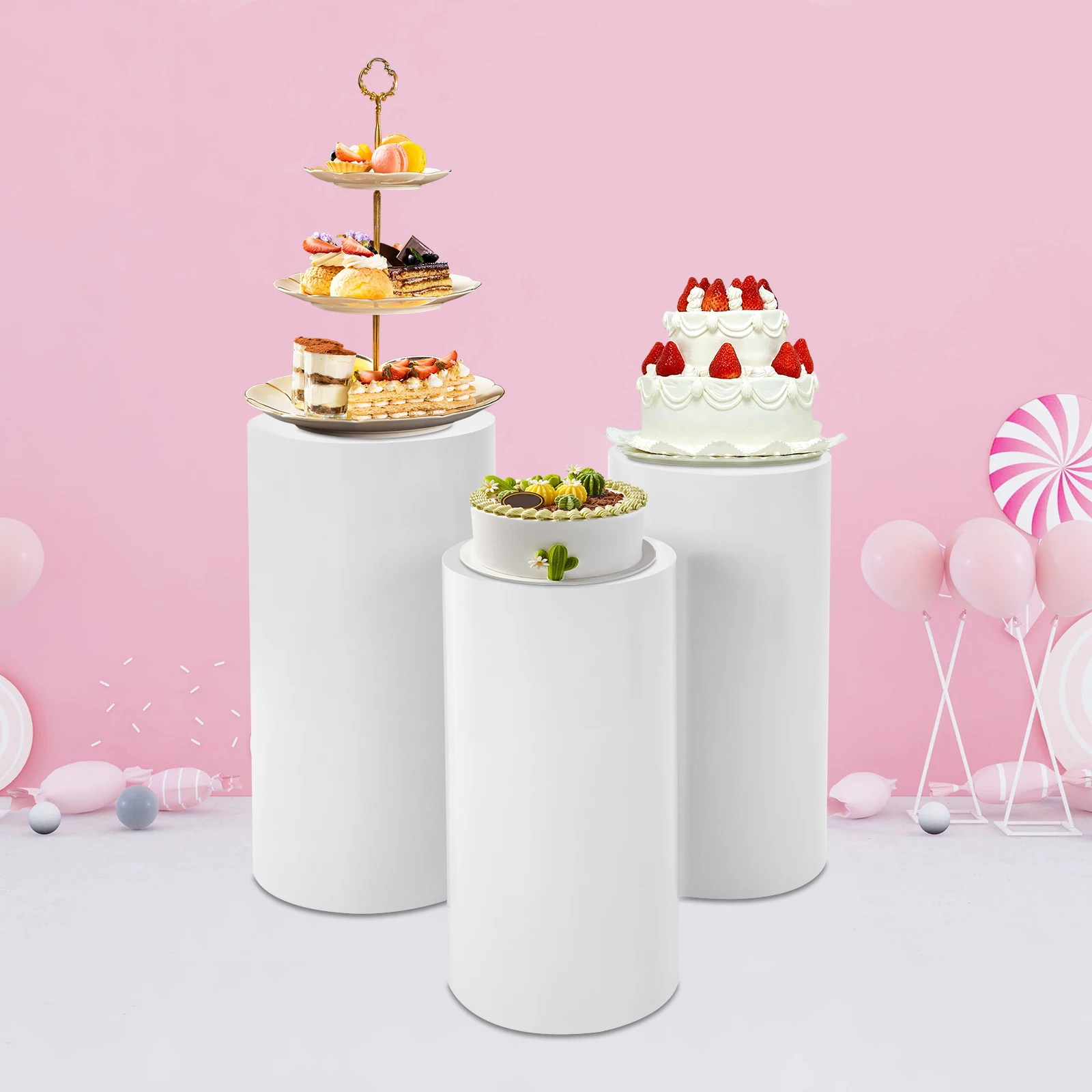 3Pcs White Cylinder Pedestal Stand Set Metal Round Cylinder Plinths Dessert Table Cake Display Pillars for Wedding Party Decor
3Pcs White Cylinder Pedestal Stand Set Metal Round Cylinder Plinths Dessert Table Cake Display Pillars for Wedding Party Decor