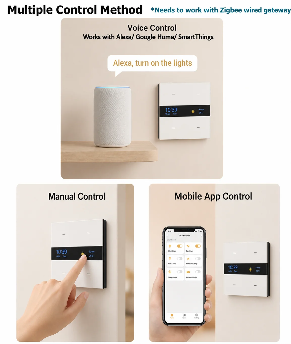 Tuya Zigbee Smart Scene Switch Home Assistant 4 Gang Wall Light Time Weather Display Screen Alexa Smart Life App Remote Control
Tuya Zigbee Smart Scene Switch Home Assistant 4 Gang Wall Light Time Weather Display Screen Alexa Smart Life App Remote Control