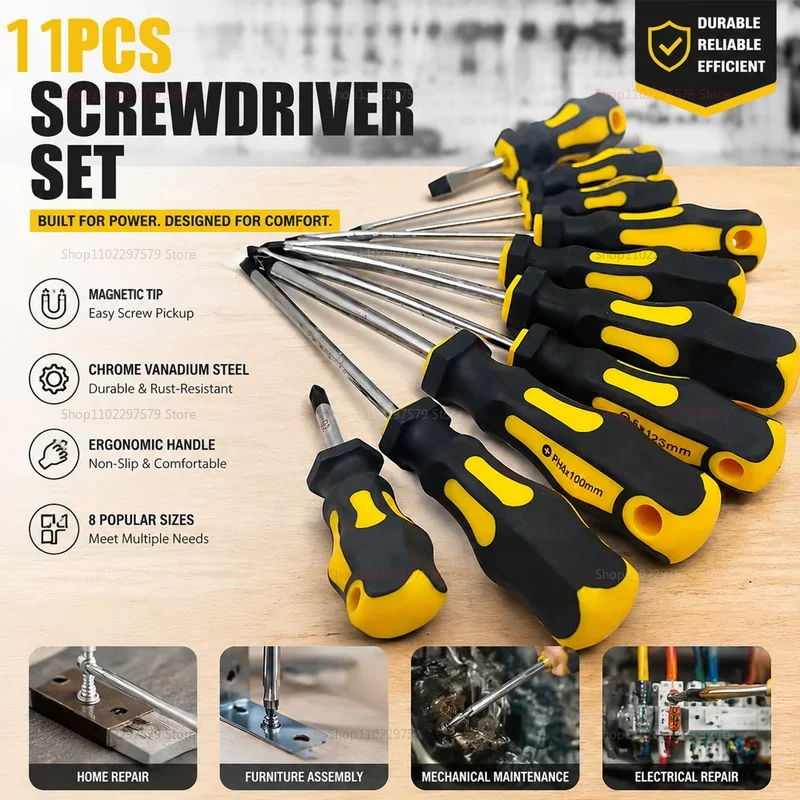 11PCS Magnetic Screwdriver Set Cross And Flat Head Professional Cushioned Grip Handle Demagnetizing And Remagnetizing Function
11PCS Magnetic Screwdriver Set Cross And Flat Head Professional Cushioned Grip Handle Demagnetizing And Remagnetizing Function