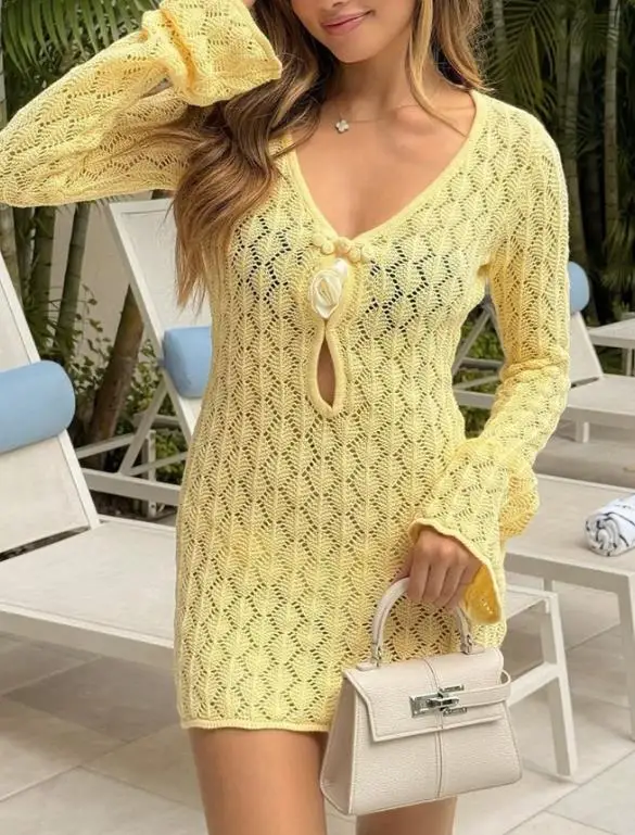 Women's Dress 2026 Summer New Solid Color Fresh Simple Spicy Girl Sexy V-Neck Hollow Out Woolen Woven Bag Buttocks Beach Dress
Women's Dress 2026 Summer New Solid Color Fresh Simple Spicy Girl Sexy V-Neck Hollow Out Woolen Woven Bag Buttocks Beach Dress
