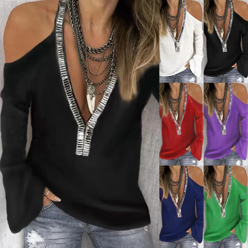 Autumn and Winter New Women's T-shirt Explosion Solid Color V-neck Sequins Long-sleeved
Autumn and Winter New Women's T-shirt Explosion Solid Color V-neck Sequins Long-sleeved
