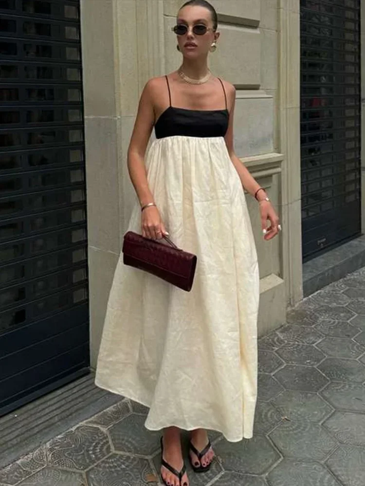 Black White Patchwork Slip Dresses Pleated Loose Color Contrast French Sexy Women Linen Suspender Long Dress Fashion Maxi Robes
Black White Patchwork Slip Dresses Pleated Loose Color Contrast French Sexy Women Linen Suspender Long Dress Fashion Maxi Robes