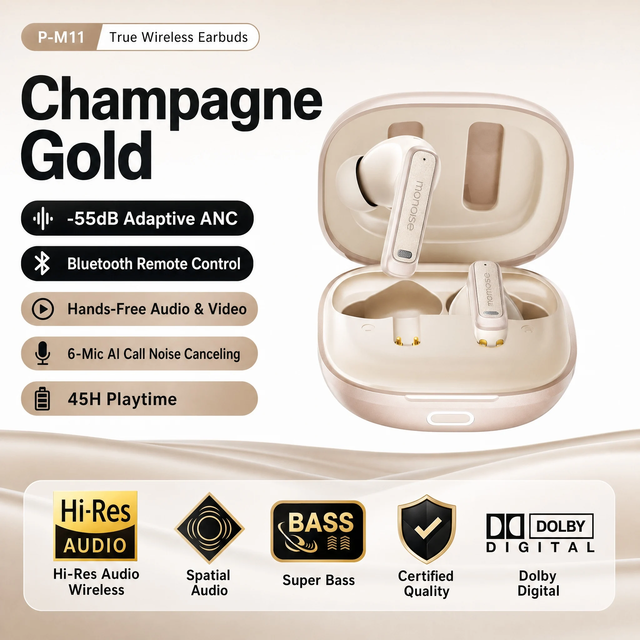 MONOISE M11 Wireless Earbuds Bluetooth 60H Playtime HiFi Stereo in Ear Headphones with Remote Shutter Game Mode Mic
MONOISE M11 Wireless Earbuds Bluetooth 60H Playtime HiFi Stereo in Ear Headphones with Remote Shutter Game Mode Mic