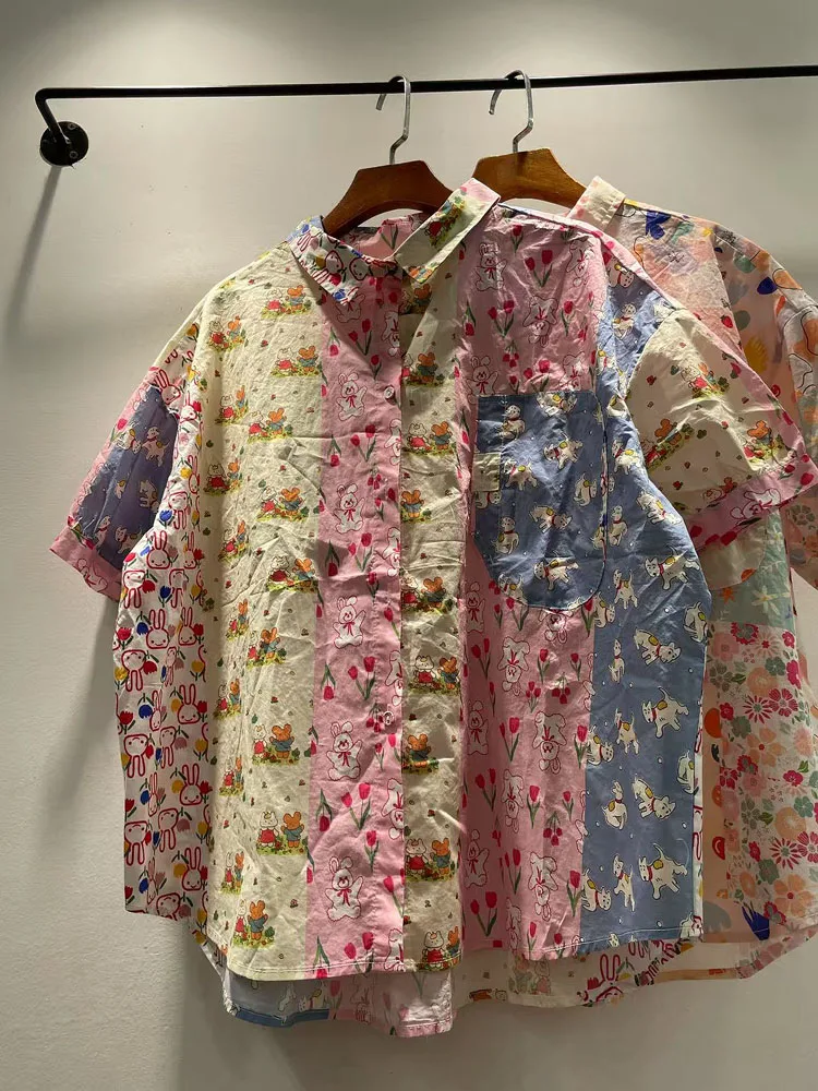 Summer 2025 Women's Loose Fit Cotton Shirt Short Sleeve Turn-down Collar Cartoon Print Casual Fashion Top Korean Style
Summer 2025 Women's Loose Fit Cotton Shirt Short Sleeve Turn-down Collar Cartoon Print Casual Fashion Top Korean Style