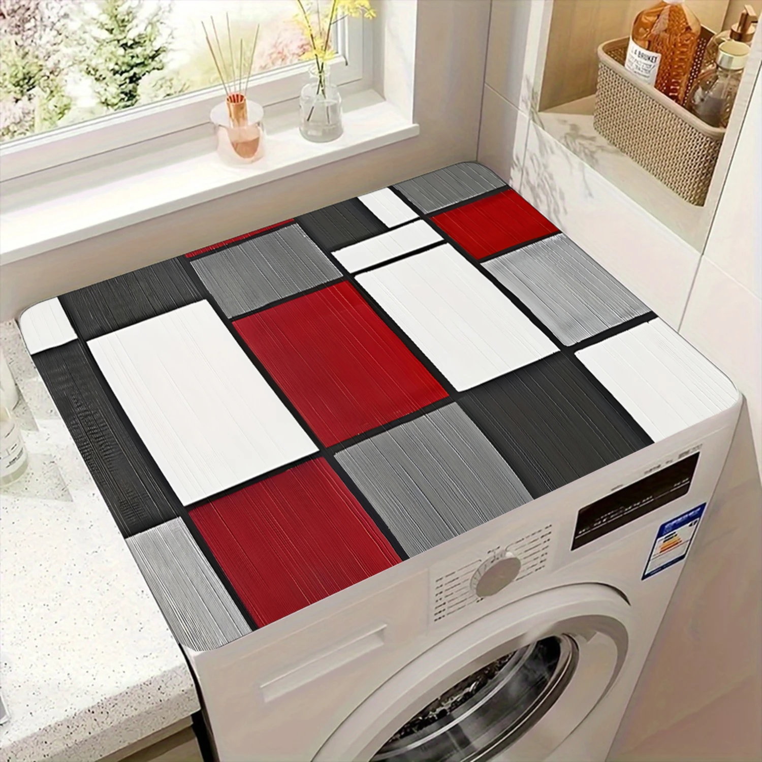 1pc Washing Machine Cover Red Black White Geometric Pattern Top Protector For Laundry Room
1pc Washing Machine Cover Red Black White Geometric Pattern Top Protector For Laundry Room