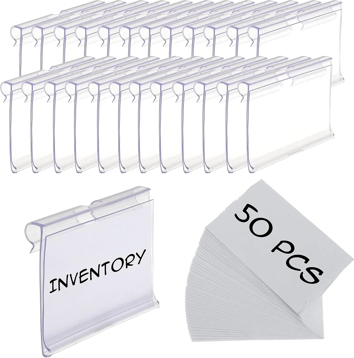 50pcs Clip On Label Holders for Storage Bins with Blank Paper Inserts, Clear Plastic Basket Tags for Wire Shelves, 2.4x1.6 Inch
50pcs Clip On Label Holders for Storage Bins with Blank Paper Inserts, Clear Plastic Basket Tags for Wire Shelves, 2.4x1.6 Inch