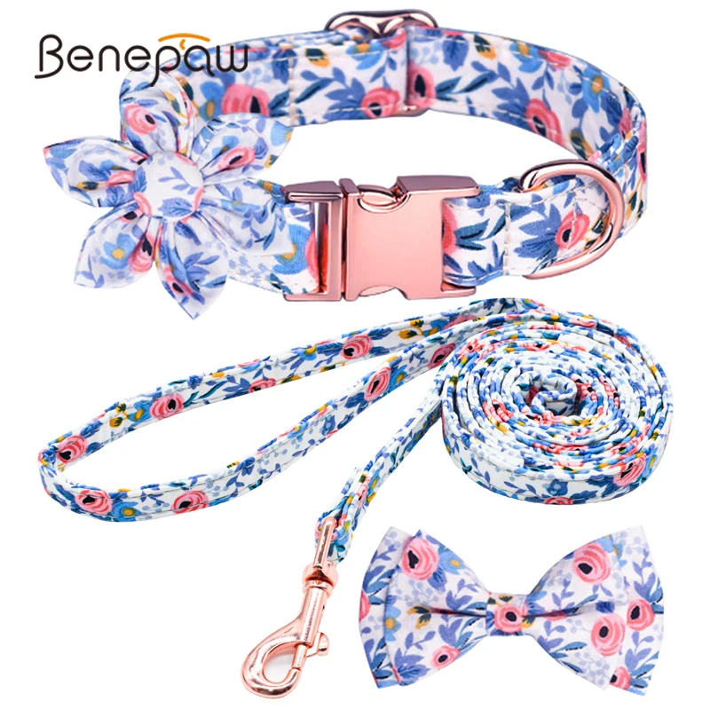 Benepaw Flower Print Dog Collar Leash Bowtie Set Adjustable Strong Gold Buckle Puppy Pet Collars For Small Medium Large Dogs
Benepaw Flower Print Dog Collar Leash Bowtie Set Adjustable Strong Gold Buckle Puppy Pet Collars For Small Medium Large Dogs