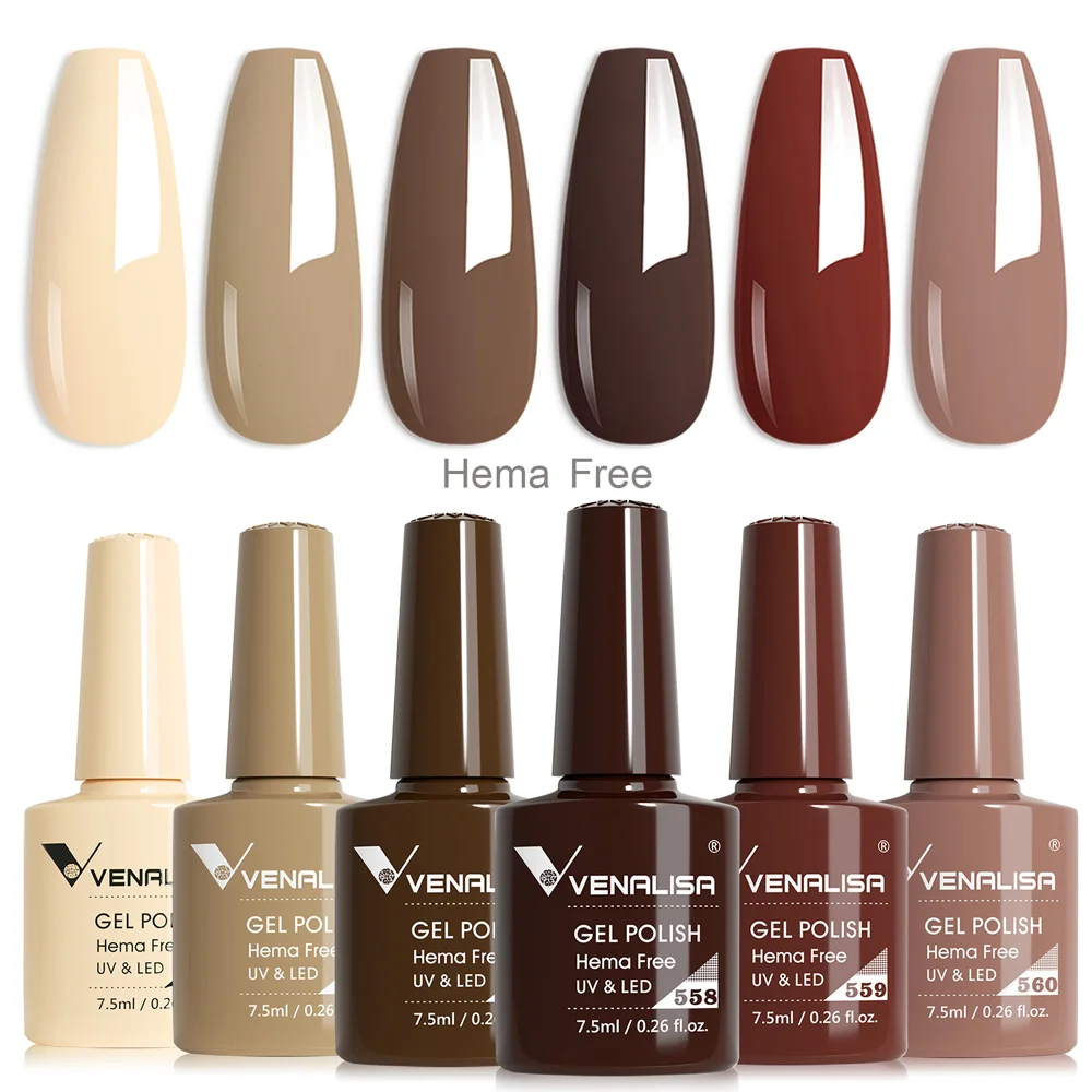 VENALISA 6pcs/kit Autumn Color Collection Fall Nails Brown Earth Gel Nail Polish TPO FREE Soak Off UV LED Semi Permanent Gel Set
VENALISA 6pcs/kit Autumn Color Collection Fall Nails Brown Earth Gel Nail Polish TPO FREE Soak Off UV LED Semi Permanent Gel Set