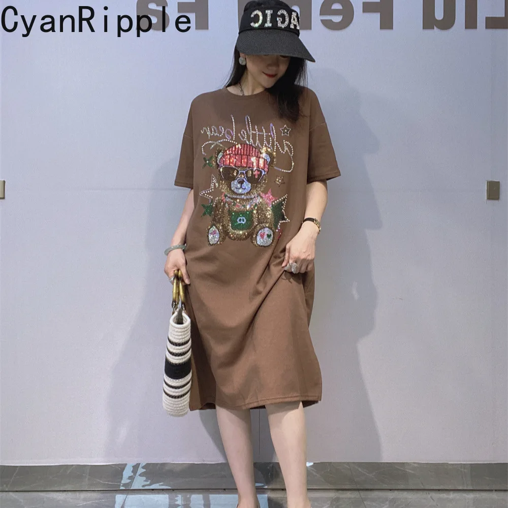 2026 new spring summer oversize women mid-long t-shirt dress cartoon hot diamonds casual short sleeve straight dress cotton tops
2026 new spring summer oversize women mid-long t-shirt dress cartoon hot diamonds casual short sleeve straight dress cotton tops
