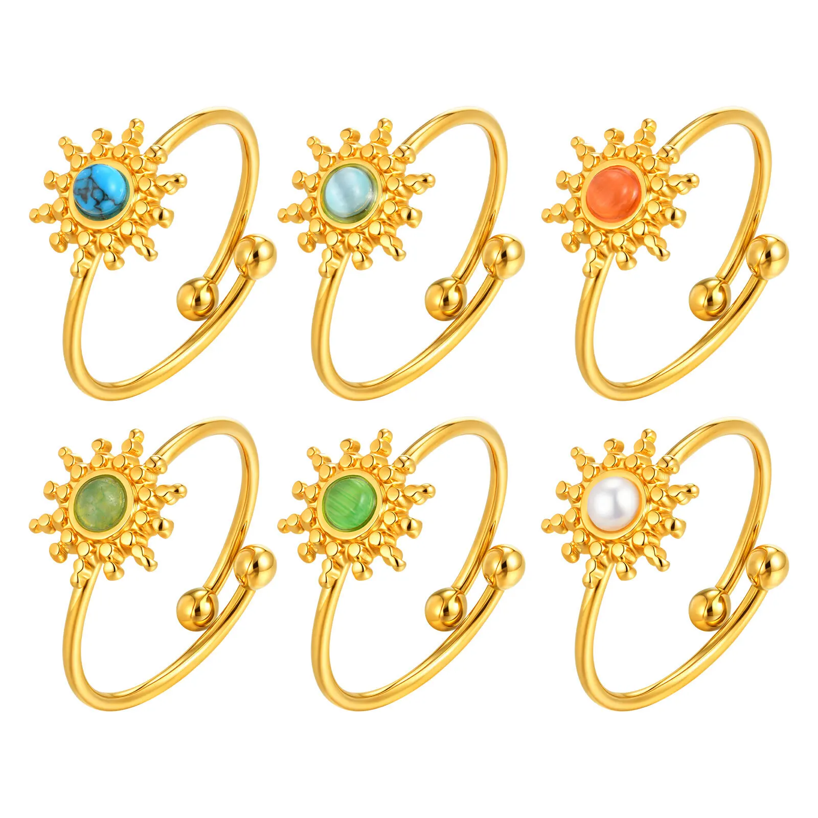 18K Gold Plated Open Sun Ring with Nature Stone, Stainless Steel Adjustable Waterproof Vintage Jewelry
18K Gold Plated Open Sun Ring with Nature Stone, Stainless Steel Adjustable Waterproof Vintage Jewelry