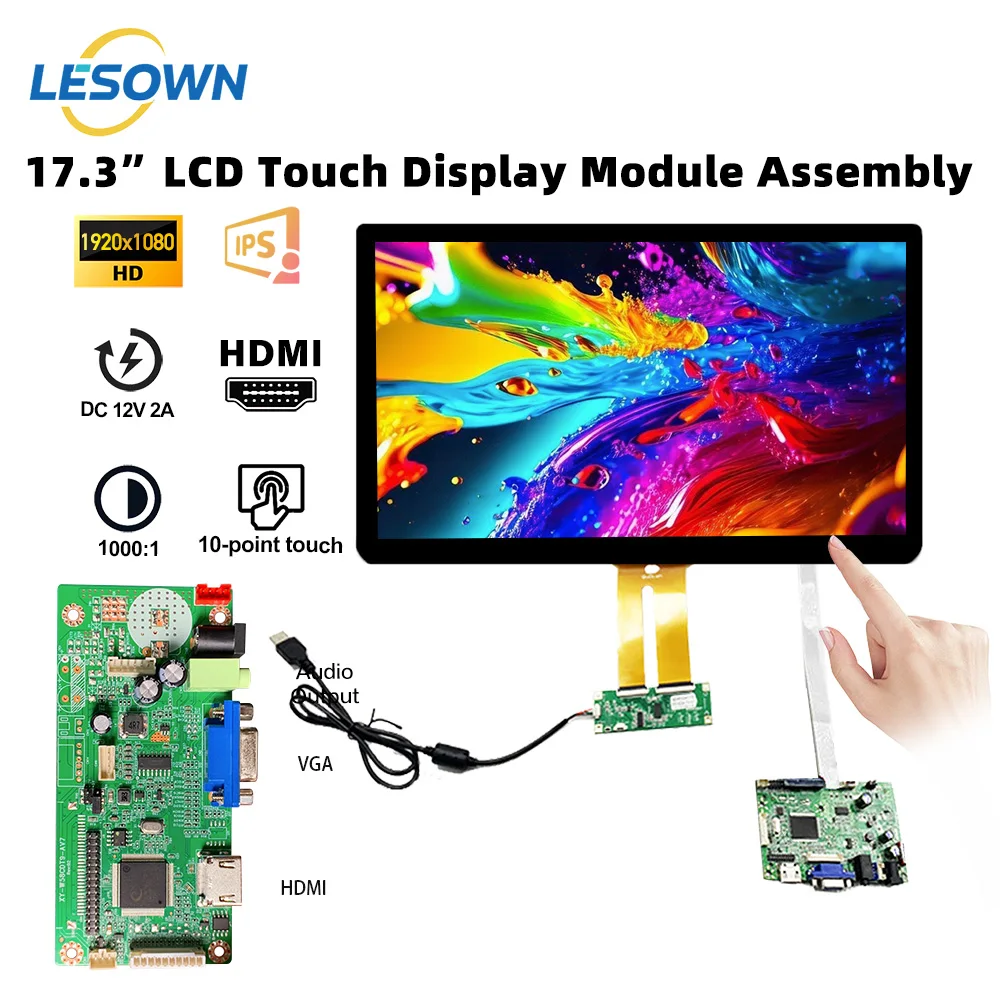 LESOWN 17.3 Inch 1080p Touchscreen LCD Display Module 1920x1080 IPS 10-point Capacitive Touch Extra Auxiliary Screen for Laptop
LESOWN 17.3 Inch 1080p Touchscreen LCD Display Module 1920x1080 IPS 10-point Capacitive Touch Extra Auxiliary Screen for Laptop