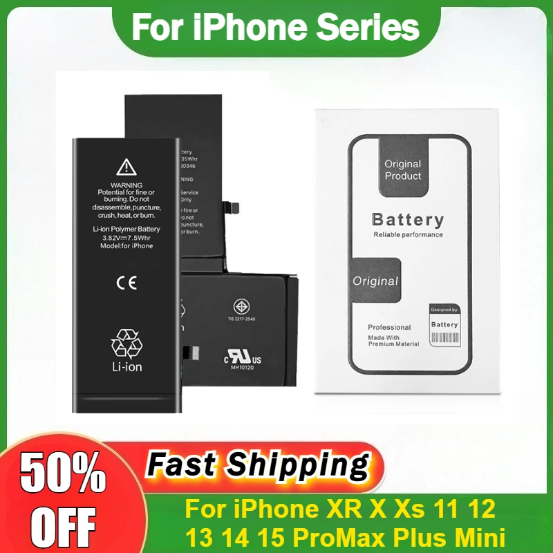 Mobile Battery Replacement Bateria For iPhone XR X Xs 11 12 13 14 15 ProMax Plus Mini High Capacity Rechargeable Lithium Battery
Mobile Battery Replacement Bateria For iPhone XR X Xs 11 12 13 14 15 ProMax Plus Mini High Capacity Rechargeable Lithium Battery